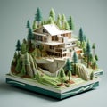 Paper House With Tree And Pine Forest: A Zen-inspired 3d Paper Craft Architecture