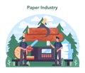 Paper industry. Wood processing and paper production factory