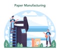 Paper industry. Wood processing and paper production factory