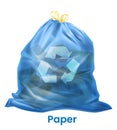 Paper junk bag. Sorted waste. Ecological garbage recycling