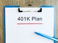 Paper with 401k plan on wood table Royalty Free Stock Photo