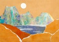 Paper landscape with mountains and lake