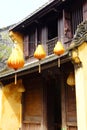 Paper lanterns decorate buildings
