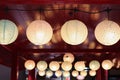 Paper lanterns hanging on the ceiling
