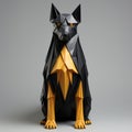 Paper-like Dog With Faceted Forms And Mischievous Feline Motif
