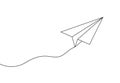 Paper line plane. Sketch of airplane with path. Icon of paper aeroplane for travel, dream, letter and startup. Outline