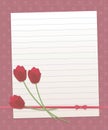 Paper lined sheet on a dark pink background with vertical and horizontal stripes and round circles red pearl line red flowers tuli Royalty Free Stock Photo