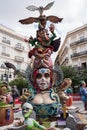Paper mache figurines of witches, catrina and owls for the national festival Fallas in Valencia, Spain
