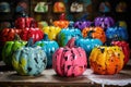 paper mache pumpkins painted in vibrant colors Royalty Free Stock Photo