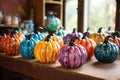 paper mache pumpkins painted in vibrant colors Royalty Free Stock Photo