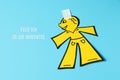 Paper man and text happy innocents day in spanish