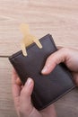 Paper man shape in wallet in hand