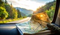 Road Trip Adventure with a Map at Sunset Royalty Free Stock Photo