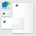 Paper mill logo. Paper factory emblem. Envelope, letterhead, and business cards. Royalty Free Stock Photo