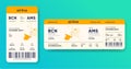 Paper and mobile boarding pass. Responsive design of airline ticket. Passenger travel data card mockup. Flight check-in Royalty Free Stock Photo