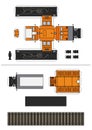 The paper model of an orange vintage diesel locomotive