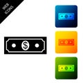Paper money american dollars cash icon isolated. Dollar banknote sign. Set icons colorful square buttons Royalty Free Stock Photo