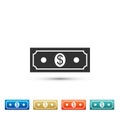 Paper money american dollars cash icon isolated on white background. Dollar banknote sign. Set elements in colored icons Royalty Free Stock Photo