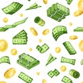 Paper money, cash flat vector seamless pattern Royalty Free Stock Photo