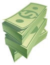 Paper money pile. Green dollar bill bunch