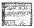 Paper Money, Three Dollar Bill, 1780 vintage illustration