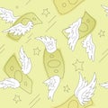 Paper Money With Wings Seamless Pattern