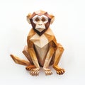 Handmade Paper Craft: Polygonal Wooden Monkey With Watercolour On White Background