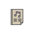 Paper with music note filled outline icon