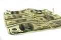 Paper napkin with the image of hundred-dollar banknotes.  Printing of money. Royalty Free Stock Photo