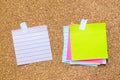 paper note on cork board. cork board with blank notes. sticker note Royalty Free Stock Photo