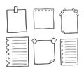 Paper note sketch set. Hand drawn sticky paper note sheet for message changed on wall with scotch tape.