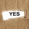 Paper note with YES written on paper. Lifestyle concept Royalty Free Stock Photo