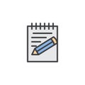 Paper, notebook, notepad pencil filled outline icon