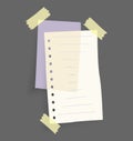 Paper notes stickers. Place for memo messages on paper sheets. Attached with sticky colorful tape on grey background Royalty Free Stock Photo