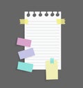 Paper notes stickers. Place for memo messages on paper sheets. Attached with sticky colorful tape on grey background Royalty Free Stock Photo