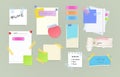 Paper notes on stickers, reminders notepads, memo messages torn paper sheets attached with transparent tape. Office torn pieces Royalty Free Stock Photo