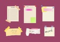 Paper notes on stickers, reminders notepads, memo messages torn paper sheets attached with transparent tape. Royalty Free Stock Photo