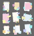 Paper notes stickers. Set of different vector note papers. Blank of multicolor stickers. Sticky sheets of various colors