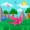 Paper origami animals landscape application paper background