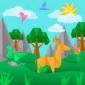 Paper origami animals landscape application paper background