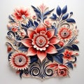 Polish Folklore Inspired Paper Art Flower Detailed Realism In Red And Blue