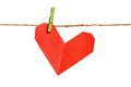 Paper origami heart on rope Royalty Free Stock Photo