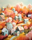 Paper origami houses - Layered pastel sweet colors banner