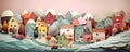 Paper origami houses - Layered pastel sweet colors banner