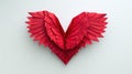 Paper origami red heart with wings on a clean white background, Ai Generated Royalty Free Stock Photo