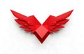 Paper origami redheart with wings on white background