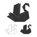 Paper origami vector swan on white background. Black swan logo set Royalty Free Stock Photo