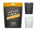 Paper pack with whey creatine powder. Supplement