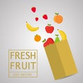 Paper package with fresh healthy produce.Fresh Fruit 100% Nature