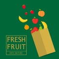 Paper package with fresh healthy produce.Fresh Fruit 100% Nature